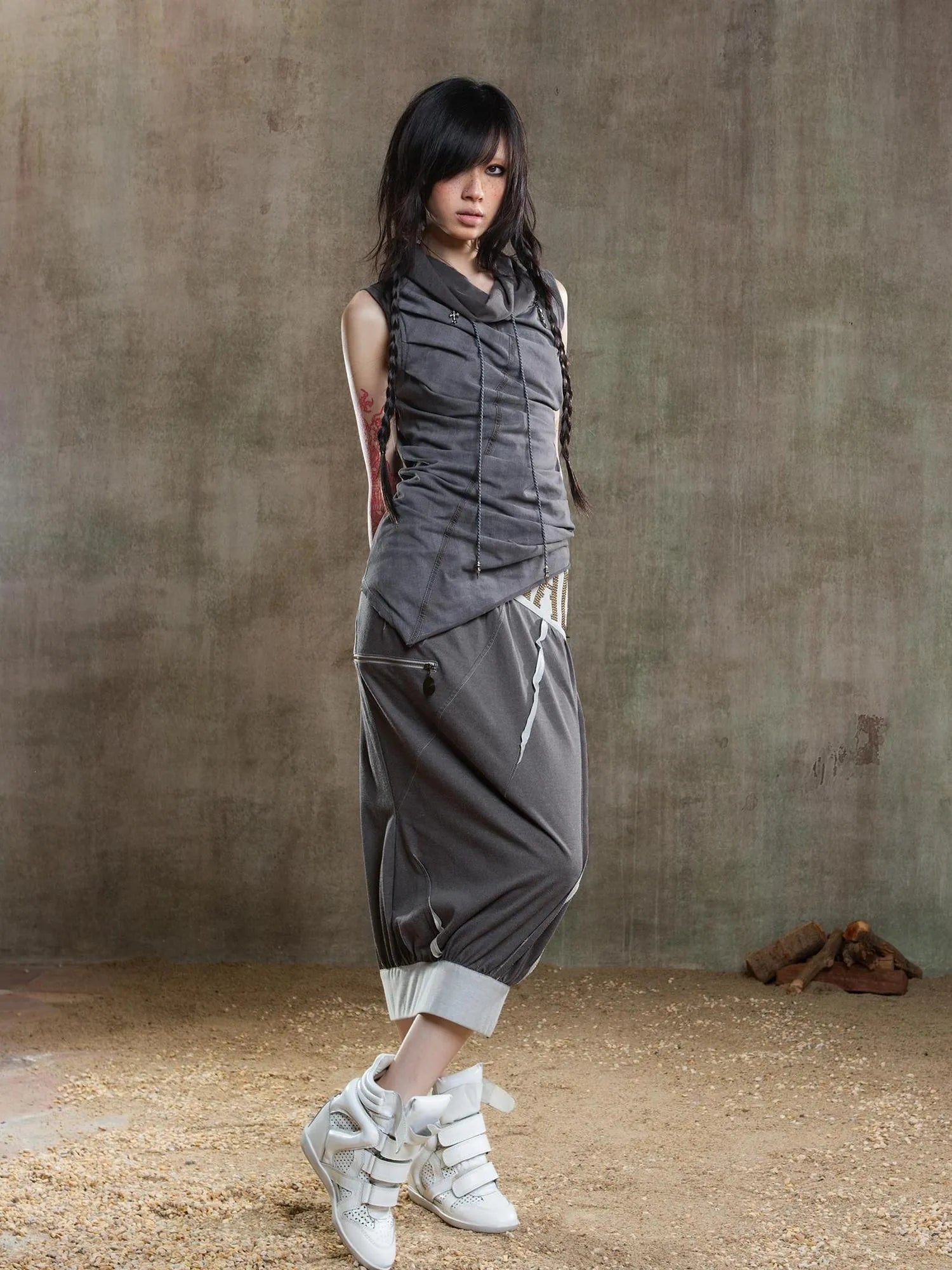 Punk Asym Fold Vest Multi Wear Vintage Summer