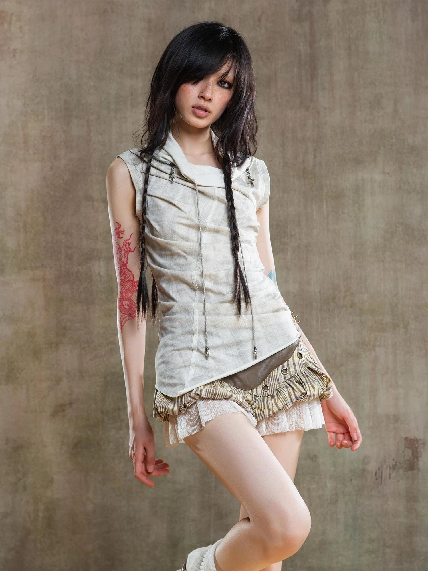 Punk Asym Fold Vest Multi Wear Vintage Summer