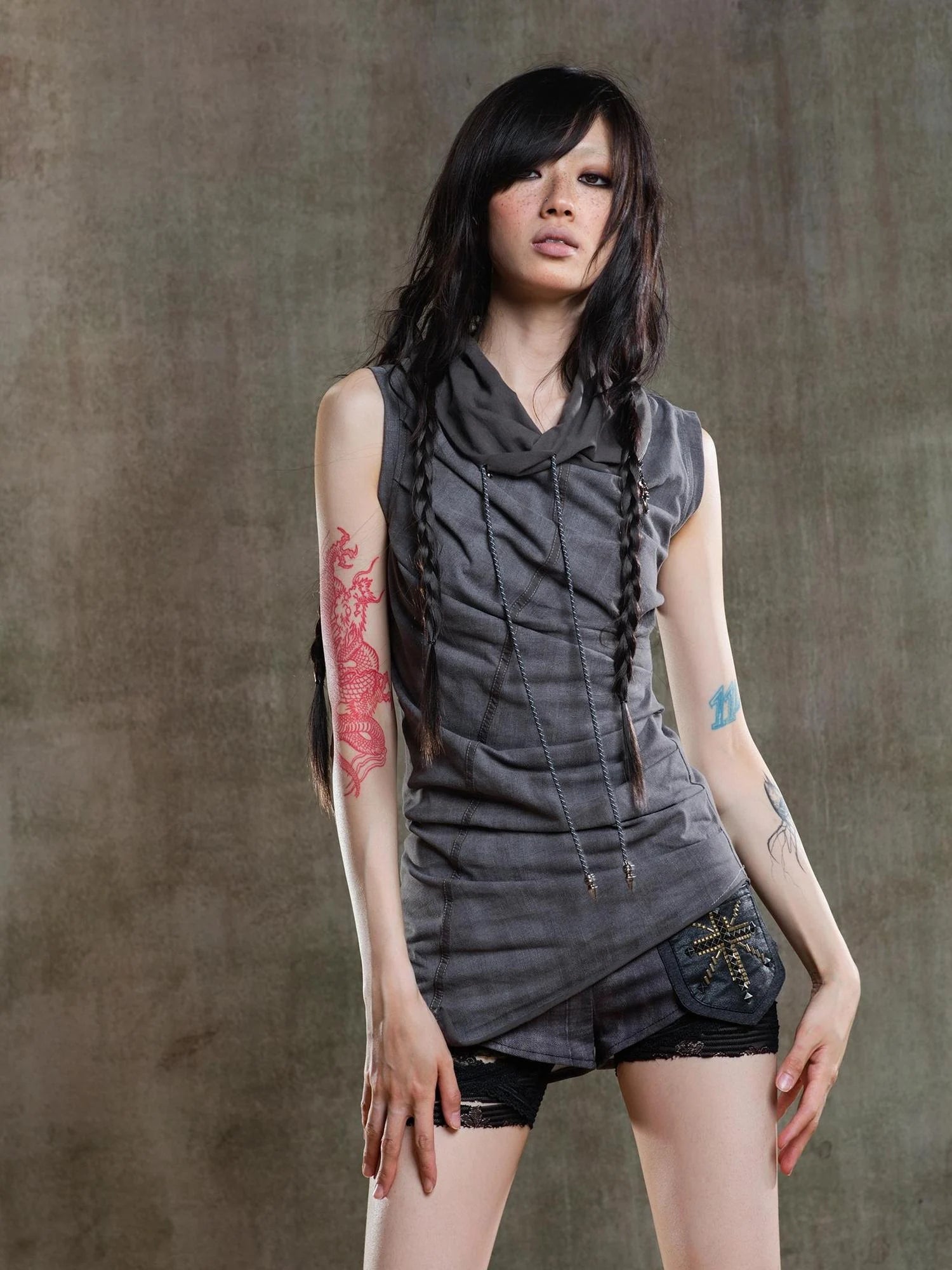 Punk Asym Fold Vest Multi Wear Vintage Summer