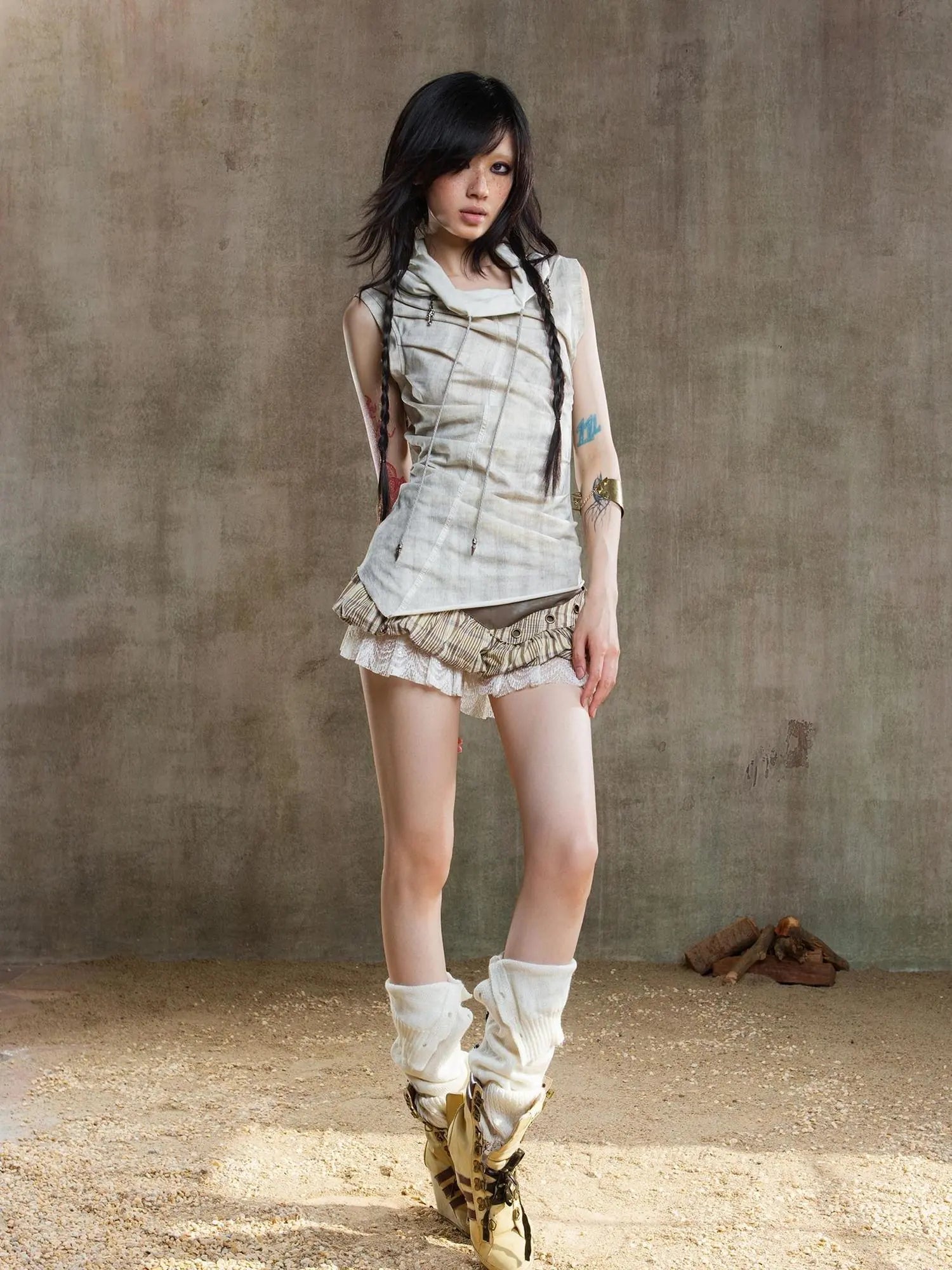 Punk Asym Fold Vest Multi Wear Vintage Summer