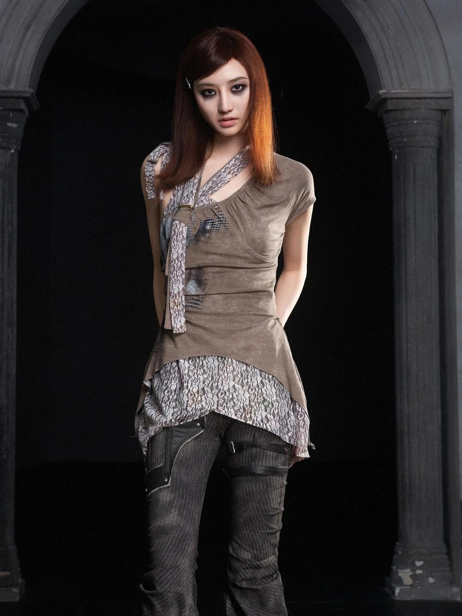 Punk Asymmetrical Layered Bralette With Scarf