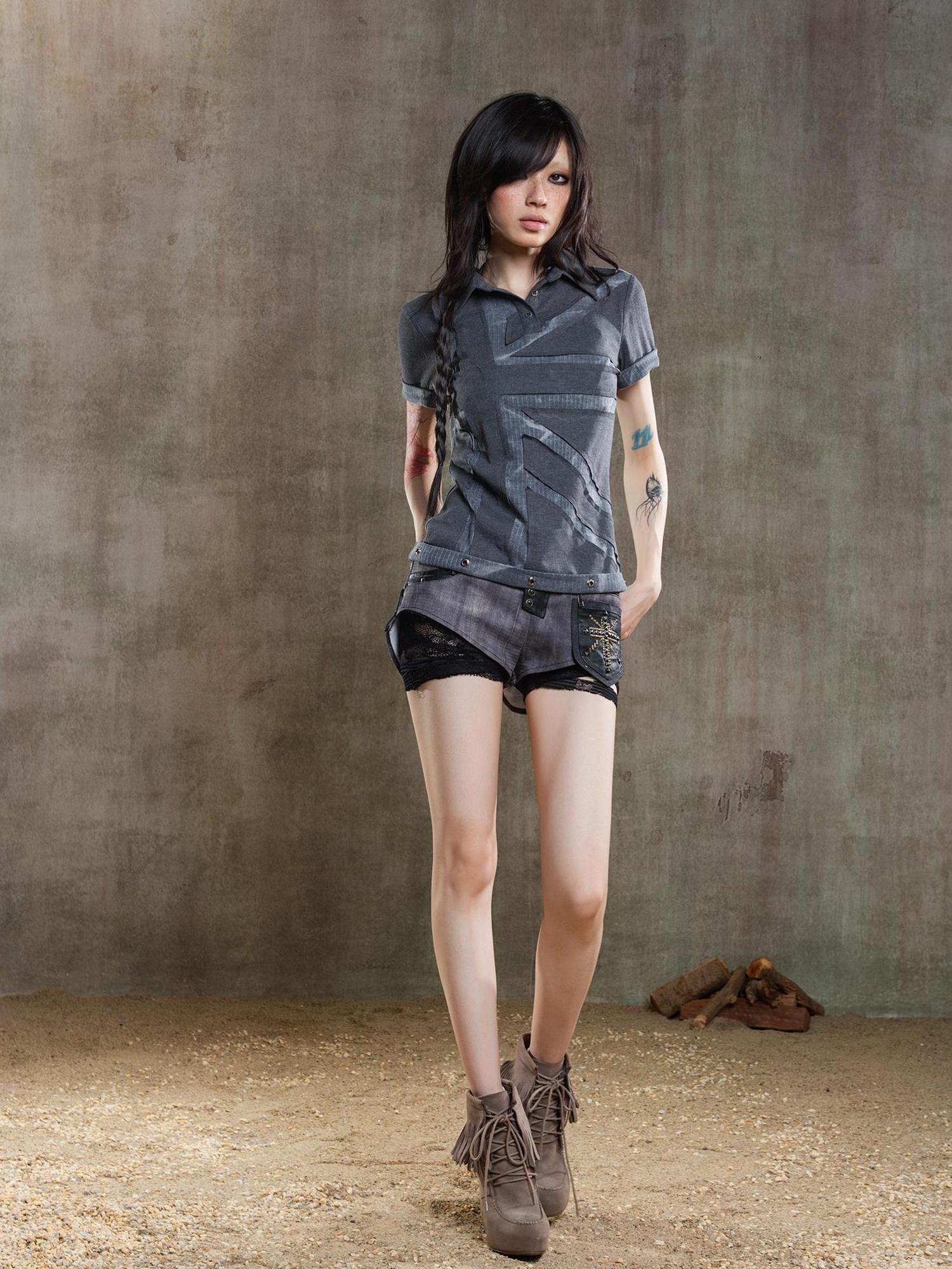 ARIADNAw Punk Asymmetrical Tie Waist Multi Function Low Rise Shorts