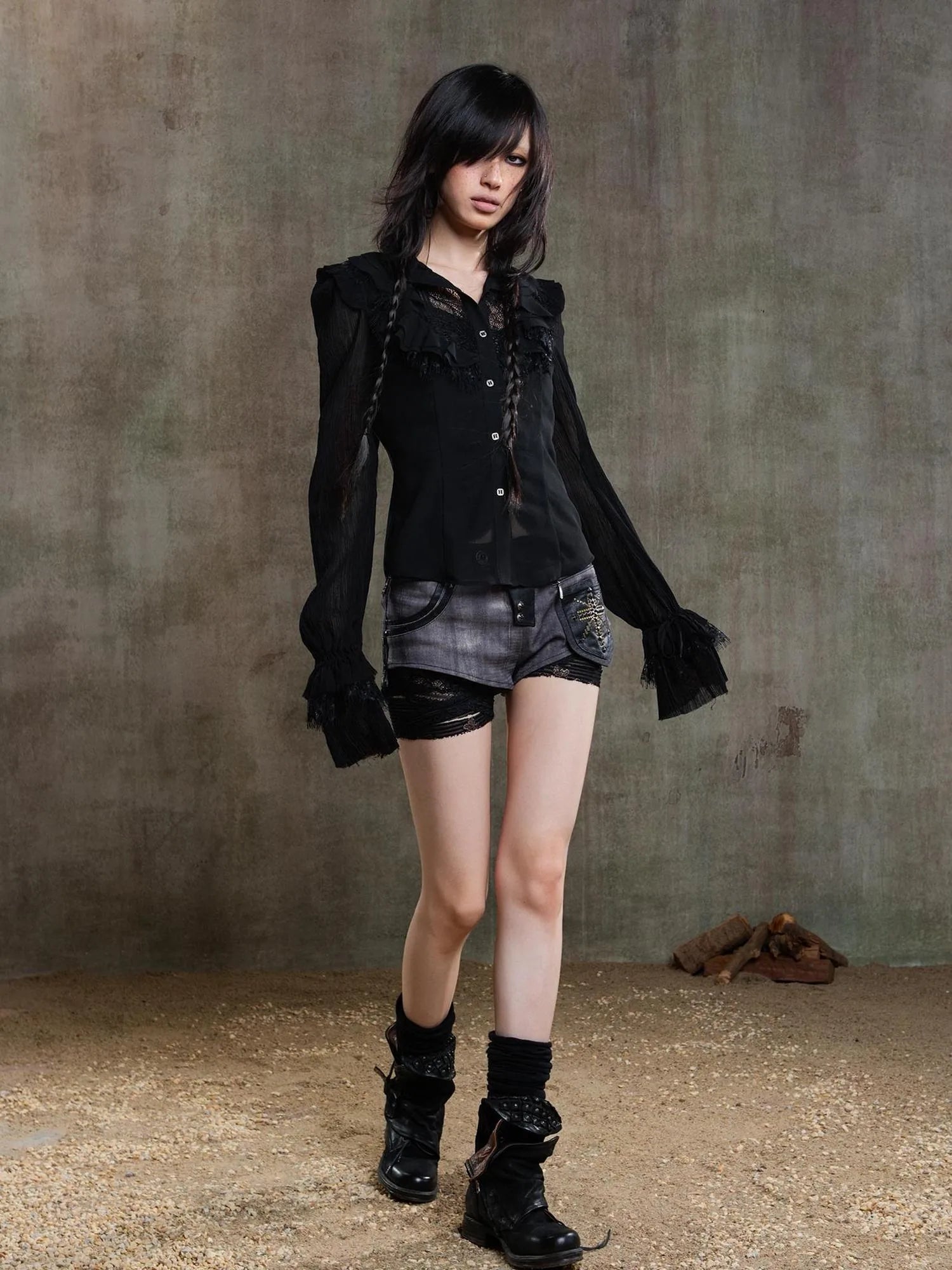 Punk Asymmetrical Tie Waist Multi Function Low Rise Shorts