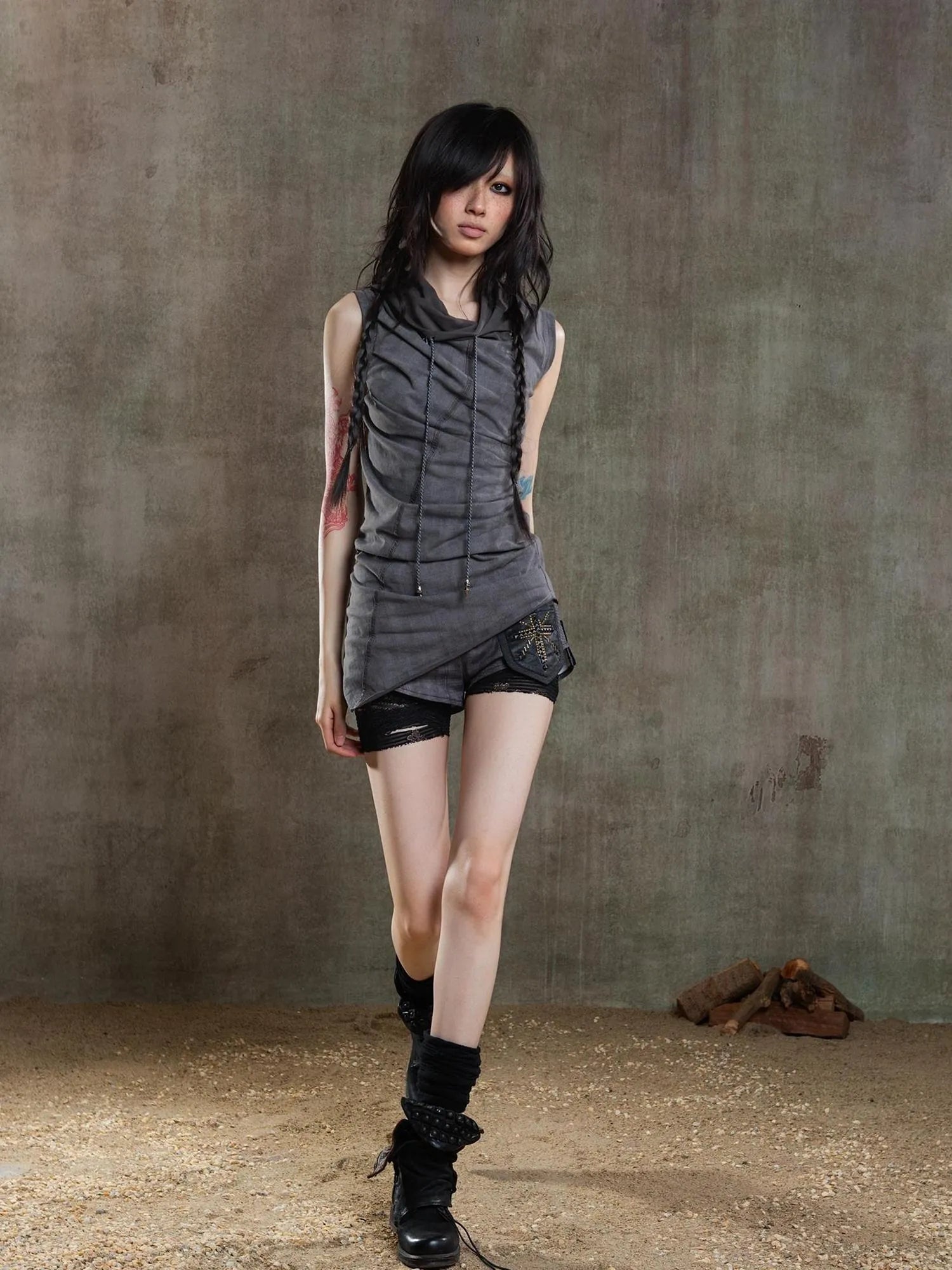 Punk Asymmetrical Tie Waist Multi Function Low Rise Shorts