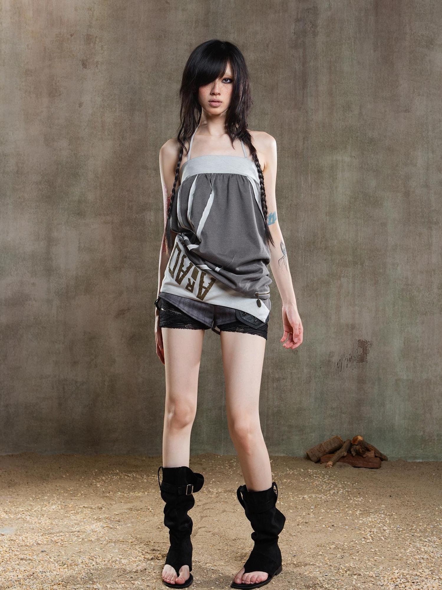 ARIADNAw Punk Asymmetrical Tie Waist Multi Function Low Rise Shorts