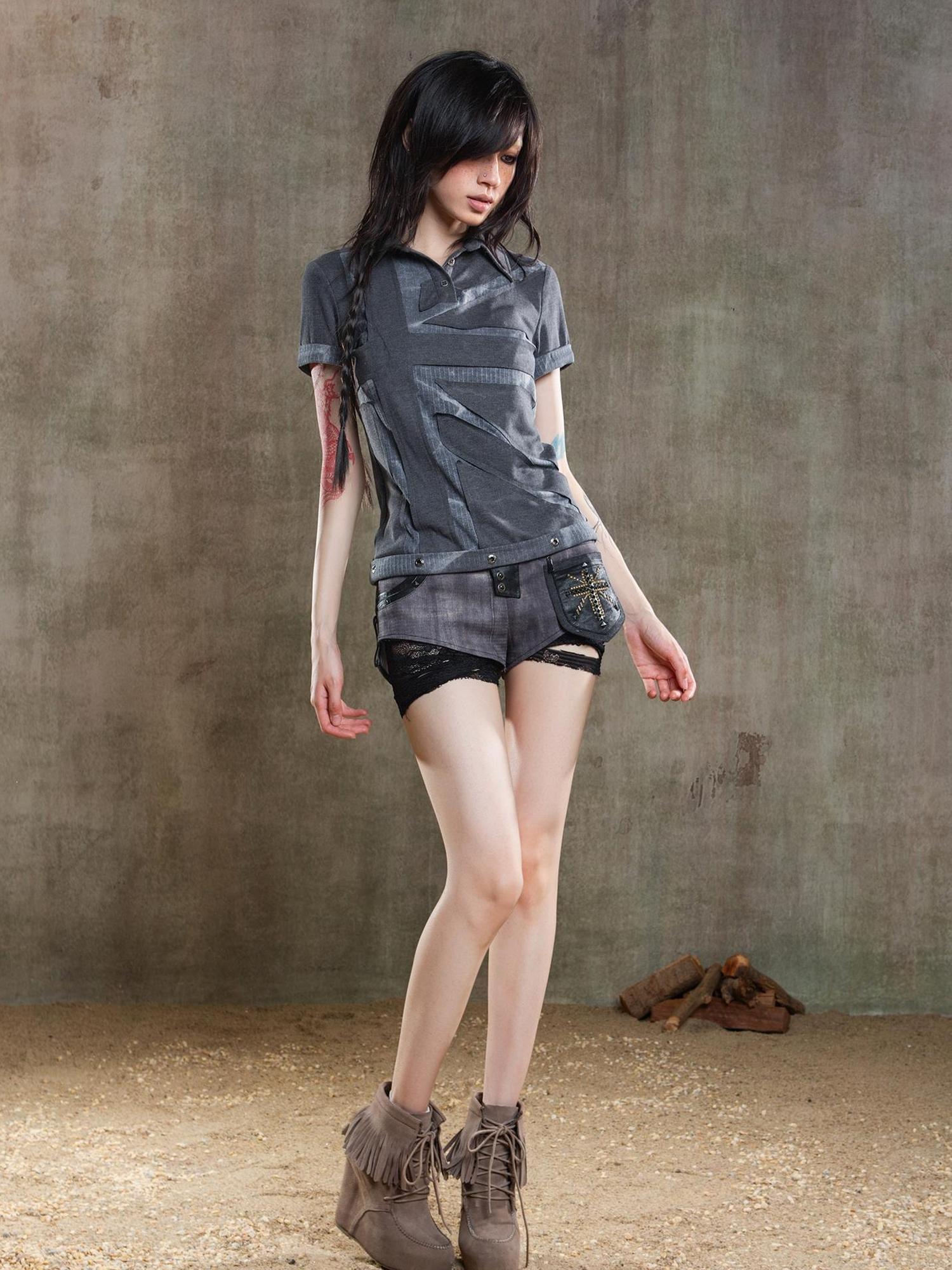 ARIADNAw Punk Asymmetrical Tie Waist Multi Function Low Rise Shorts