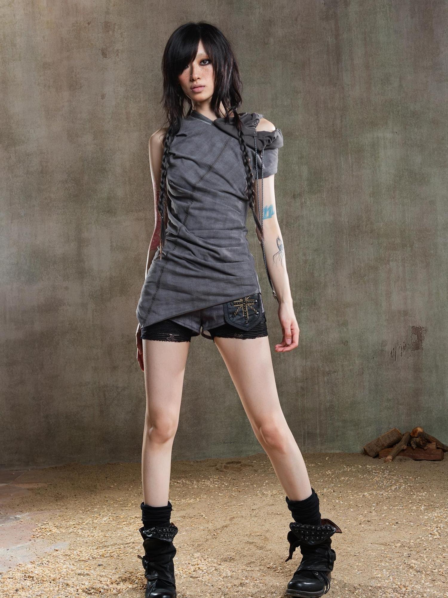 ARIADNAw Punk Asymmetrical Tie Waist Multi Function Low Rise Shorts