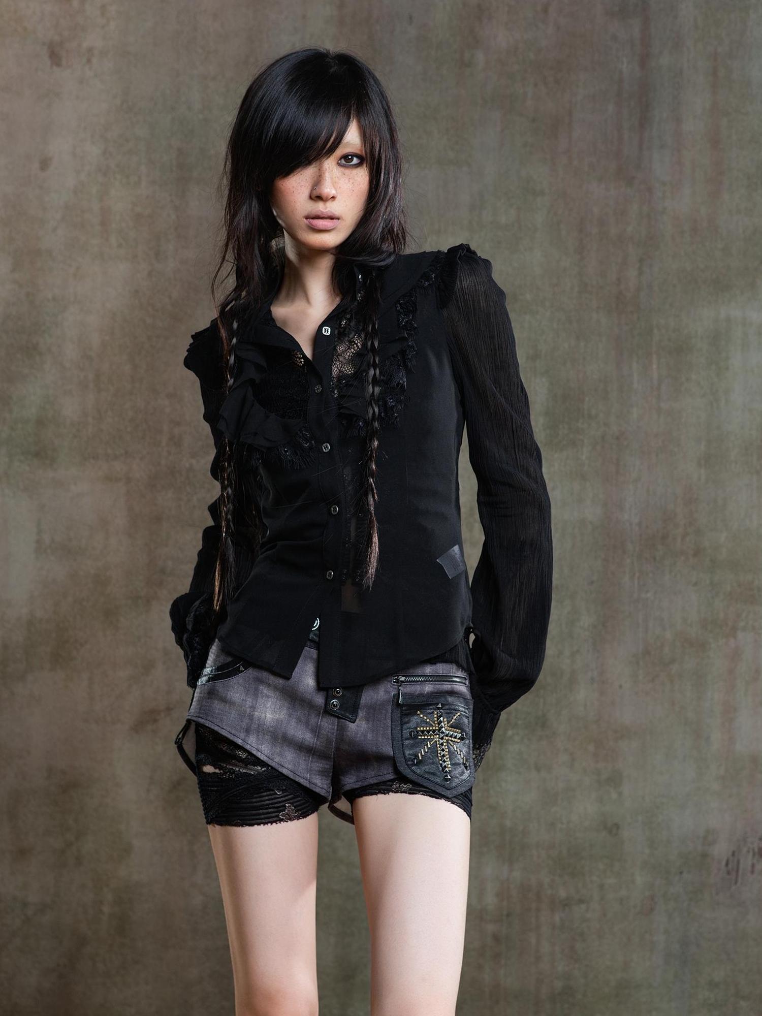 ARIADNAw Punk Asymmetrical Tie Waist Multi Function Low Rise Shorts