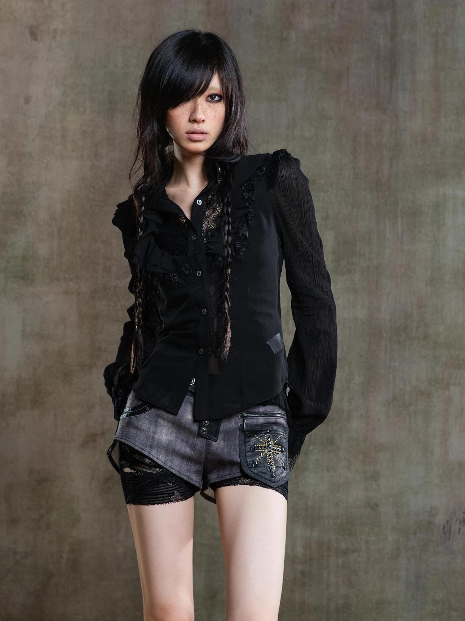 Punk Asymmetrical Tie Waist Multi Function Low Rise Shorts