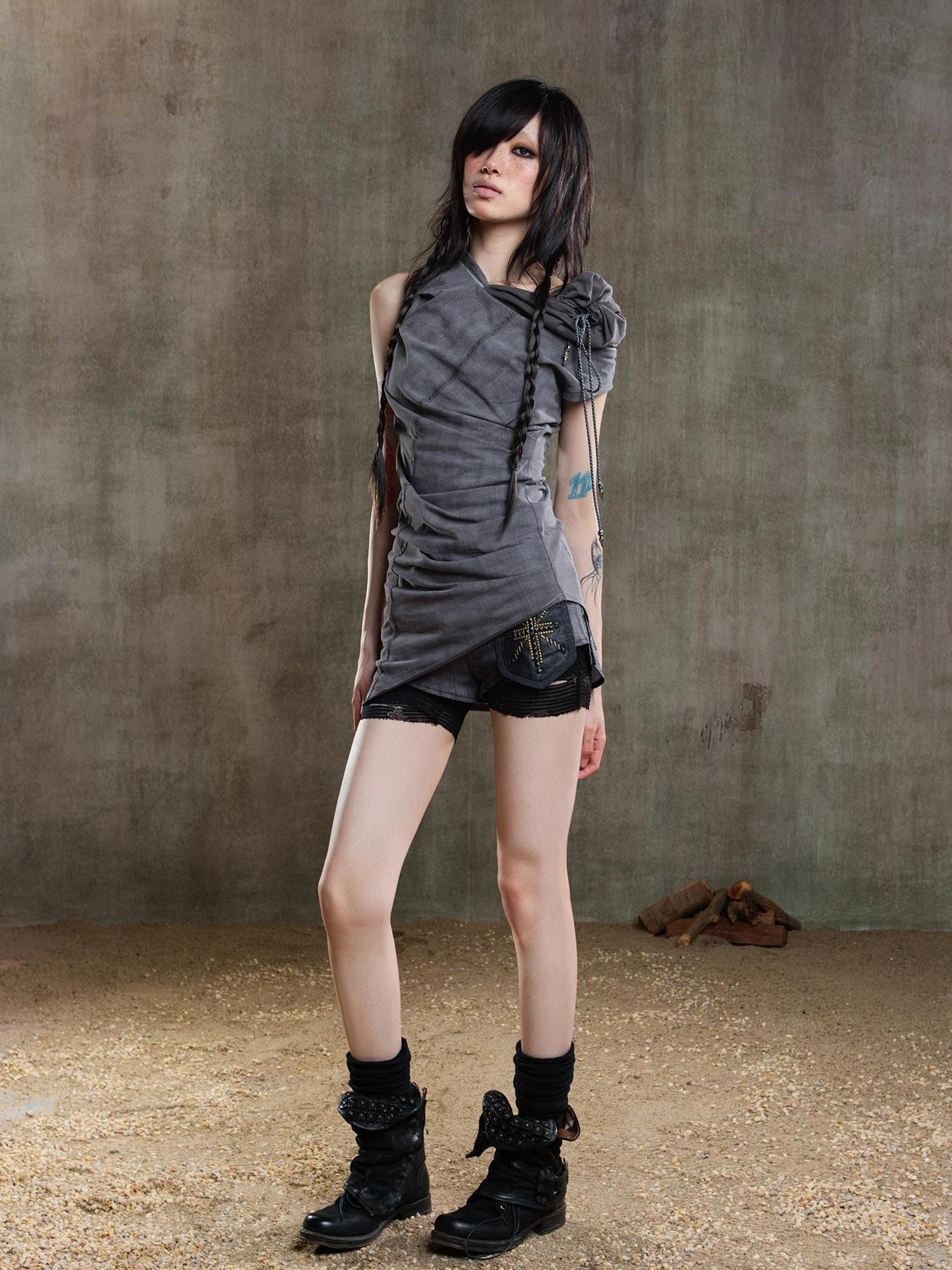 ARIADNAw Punk Asymmetrical Tie Waist Multi Function Low Rise Shorts