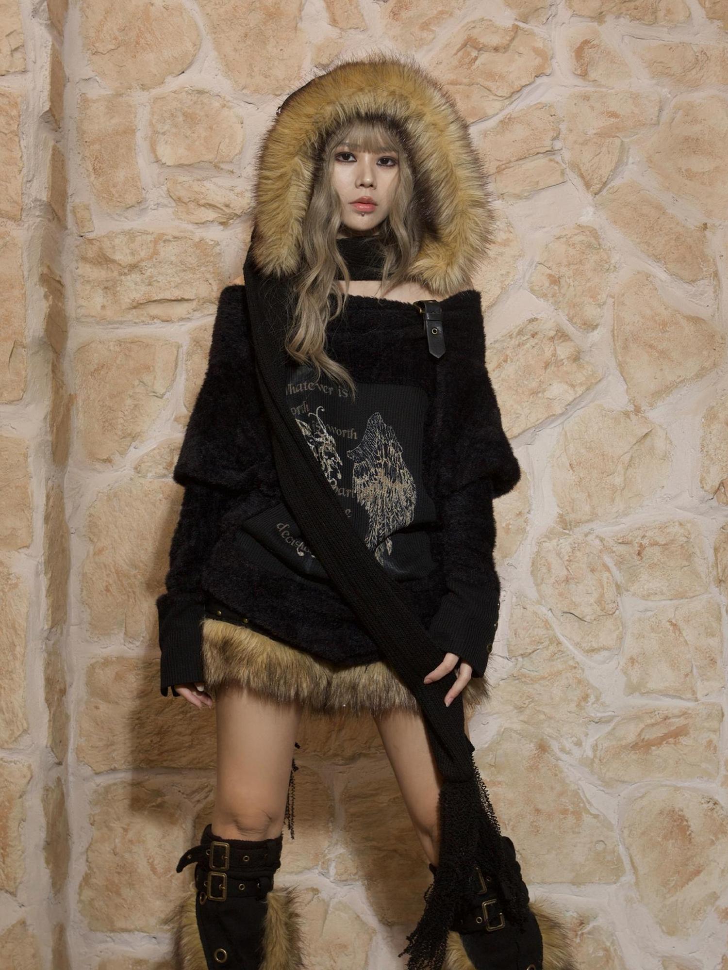 ARIADNAw Punk Bat Sleeve Knit Top
