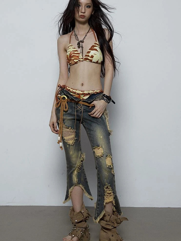 Punk Bikini Set Leopard Print Y2K Swimwear