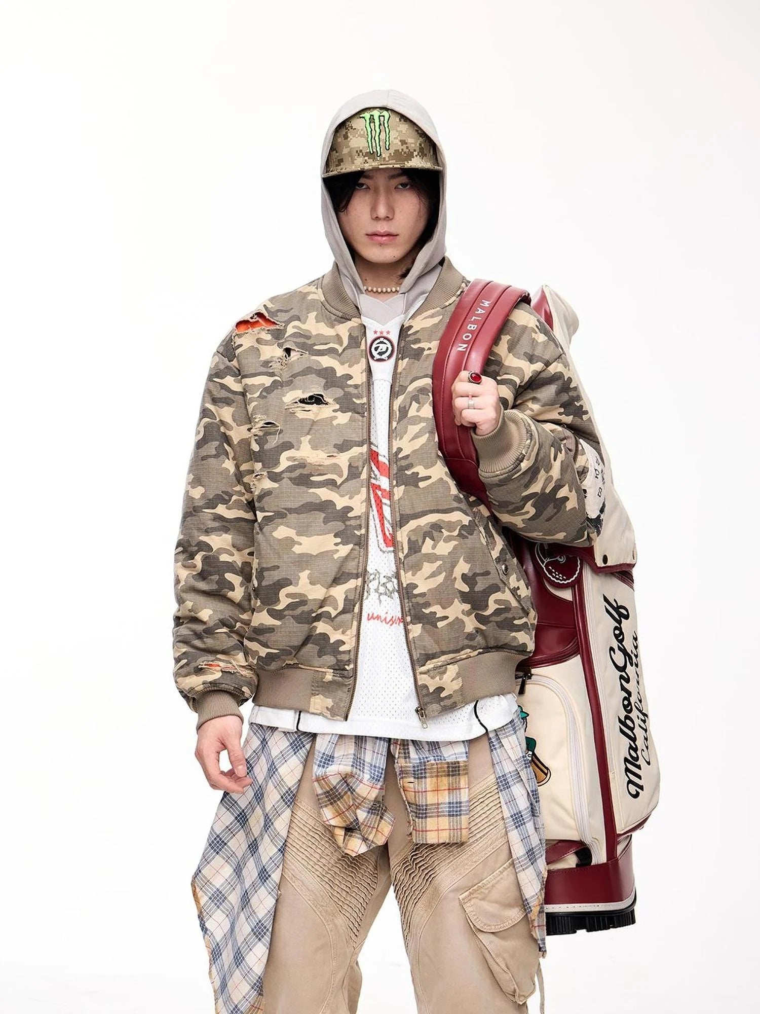 Punk Camo Distressed Thickened Unisex Vintage Bomber Jacket