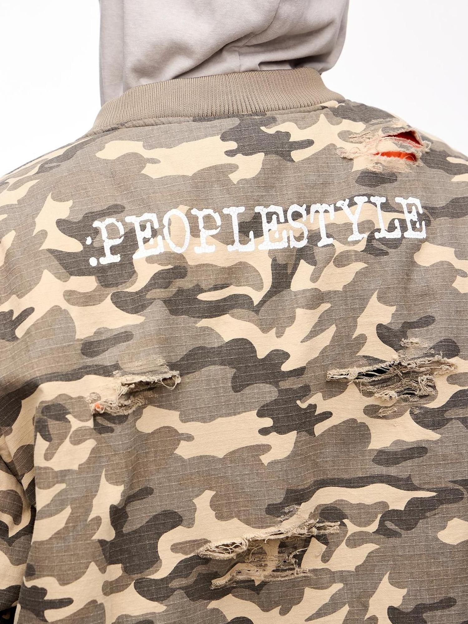 Peoplesense Punk Camo Distressed Thickened Unisex Vintage Bomber Jacket