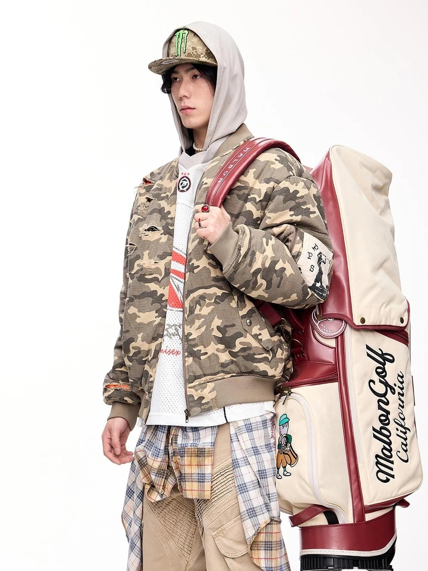 Punk Camo Distressed Thickened Unisex Vintage Bomber Jacket