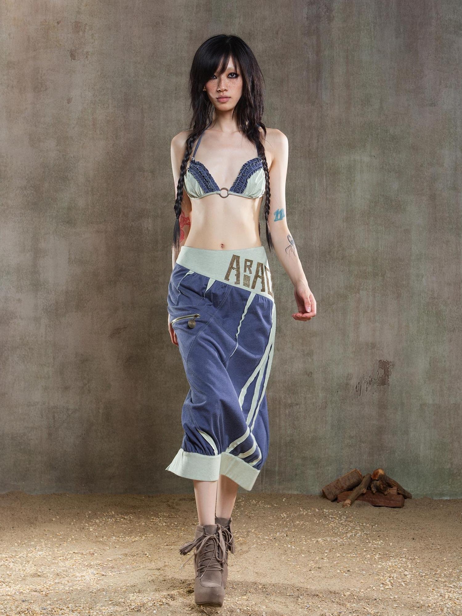 ARIADNAw Punk Crinkle Bikini Y2k Summer Edge