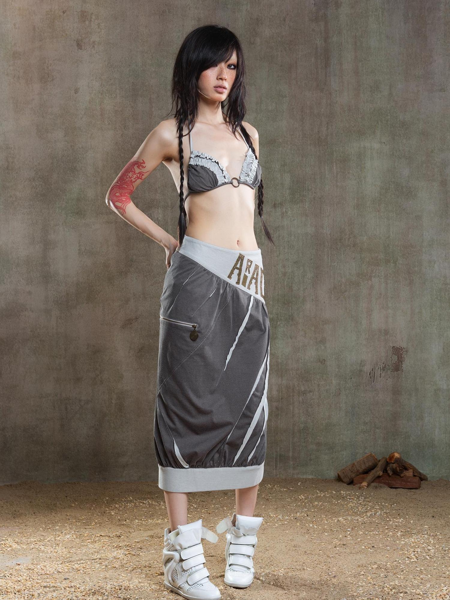 ARIADNAw Punk Crinkle Bikini Y2k Summer Edge