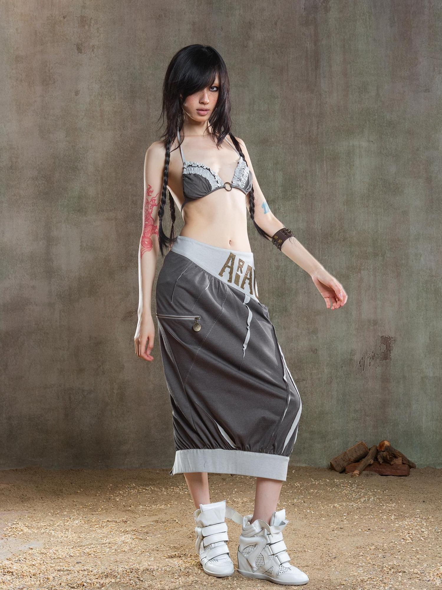 ARIADNAw Punk Crinkle Bikini Y2k Summer Edge
