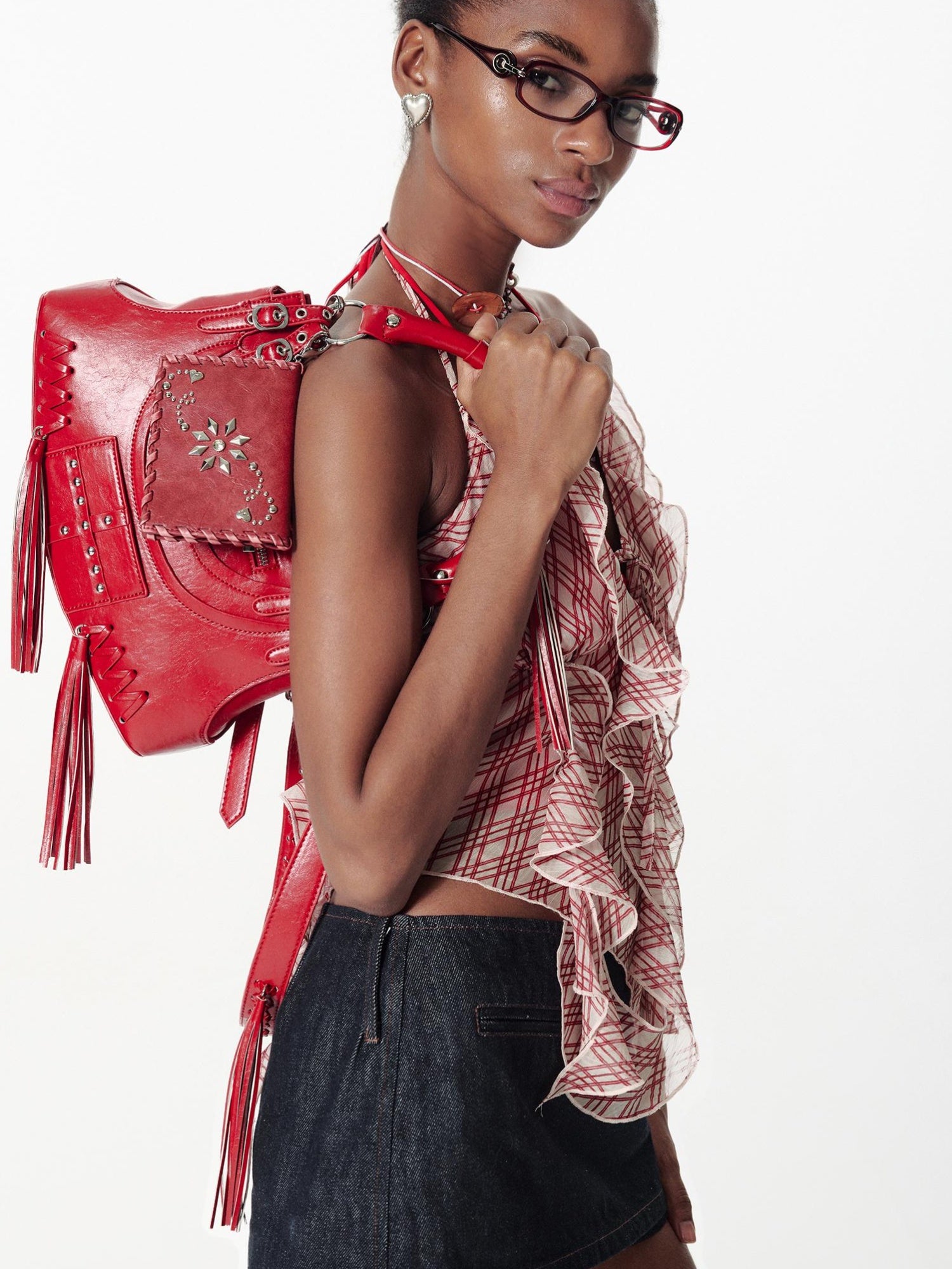 2th Desire Punk Deconstructed Crossbody Bag With Studs Fringe Vintage Handbag