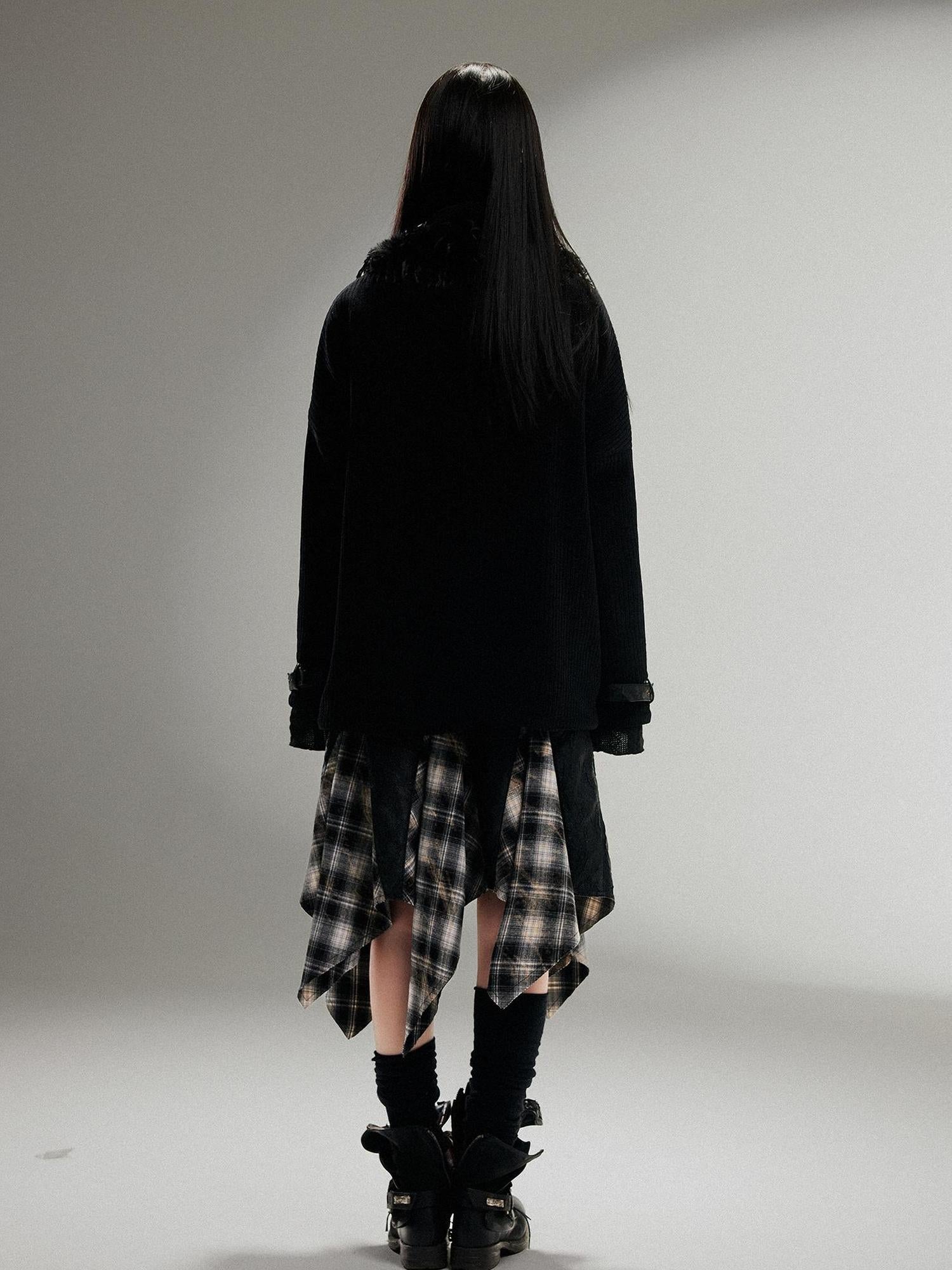 ARIADNAw Punk Faux Fur Wool Lined Collar Coat Winter Oversize Mid Length