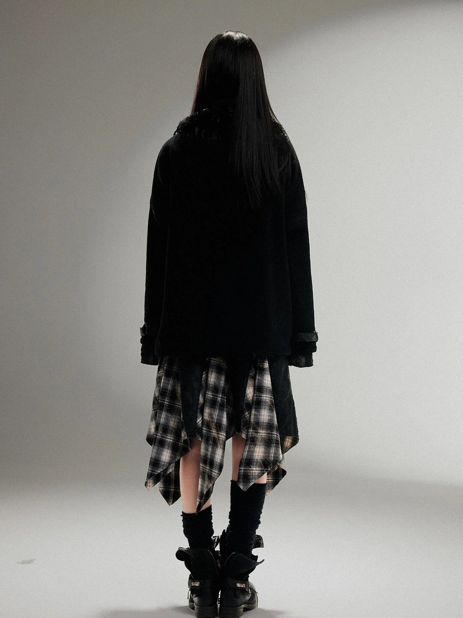 Punk Faux Fur Wool Lined Collar Coat Winter Oversize Mid Length