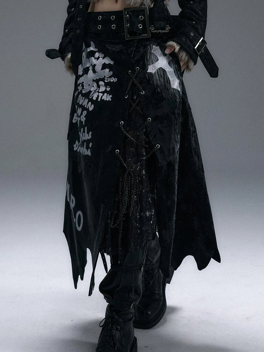 Punk Gothic Lace Asymmetrical Leather Skirt Dresses
