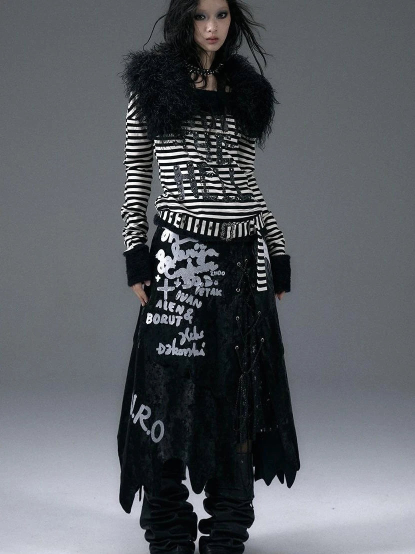 Punk Gothic Lace Asymmetrical Leather Skirt Dresses