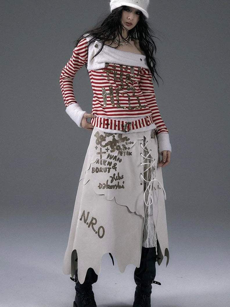 Punk Gothic Lace Asymmetrical Leather Skirt Dresses
