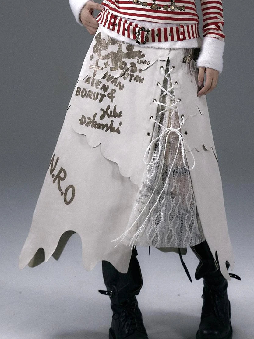 Punk Gothic Lace Asymmetrical Leather Skirt Dresses