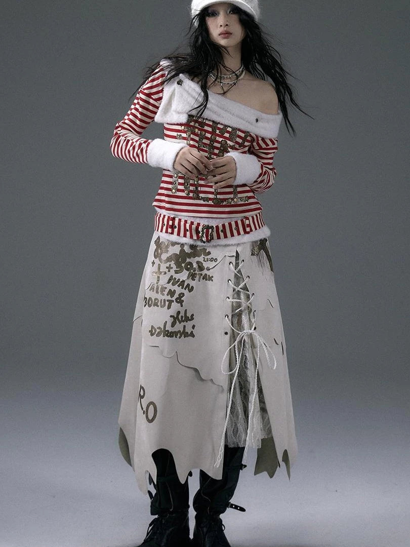 Punk Gothic Lace Asymmetrical Leather Skirt Dresses