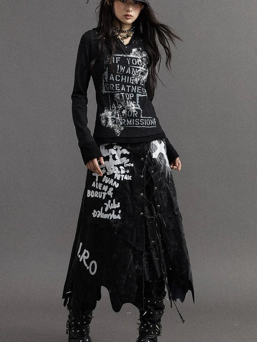 Punk Gothic Lace Asymmetrical Leather Skirt Dresses