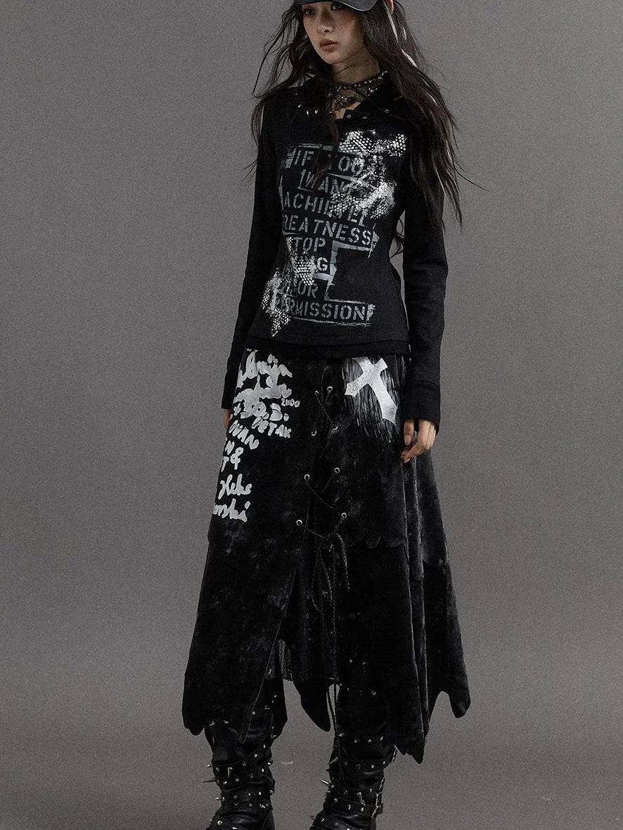 Punk Gothic Lace Asymmetrical Leather Skirt Dresses