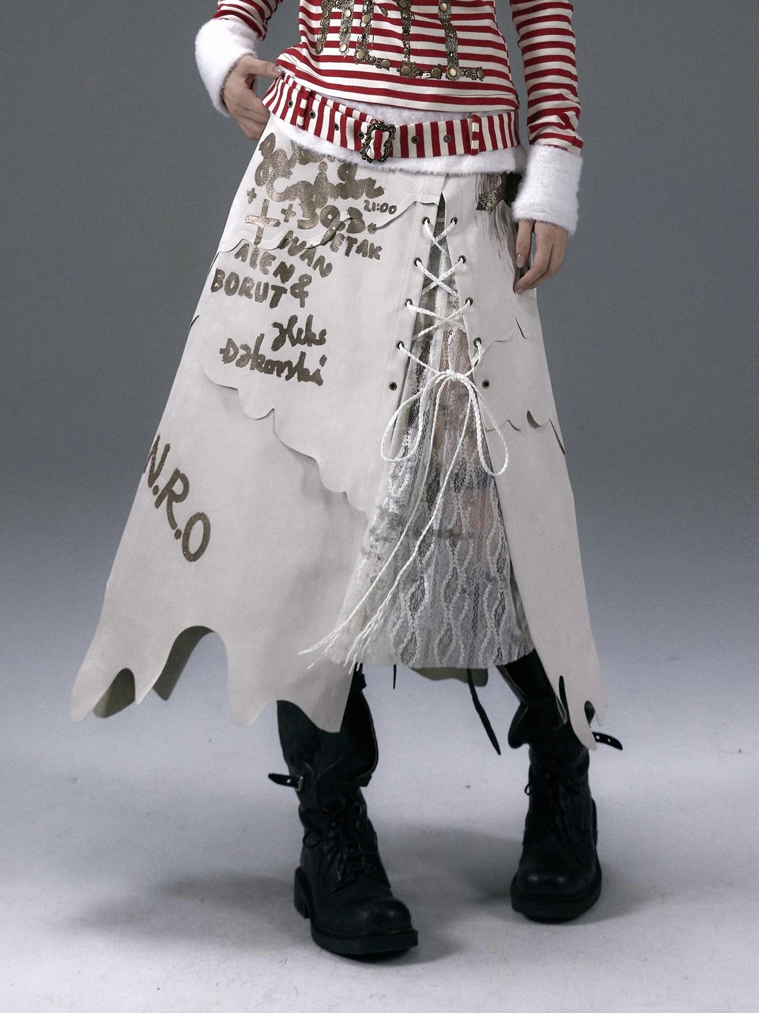 Punk Gothic Lace Asymmetrical Leather Skirt Dresses