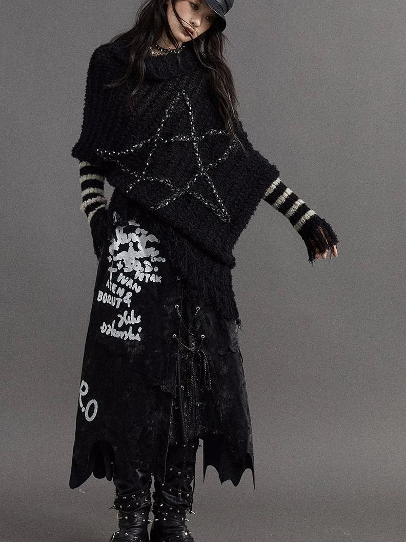 Punk Gothic Lace Asymmetrical Leather Skirt Dresses