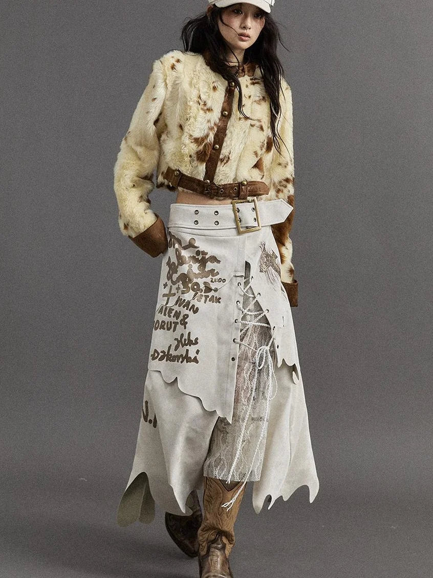 Punk Gothic Lace Asymmetrical Leather Skirt Dresses
