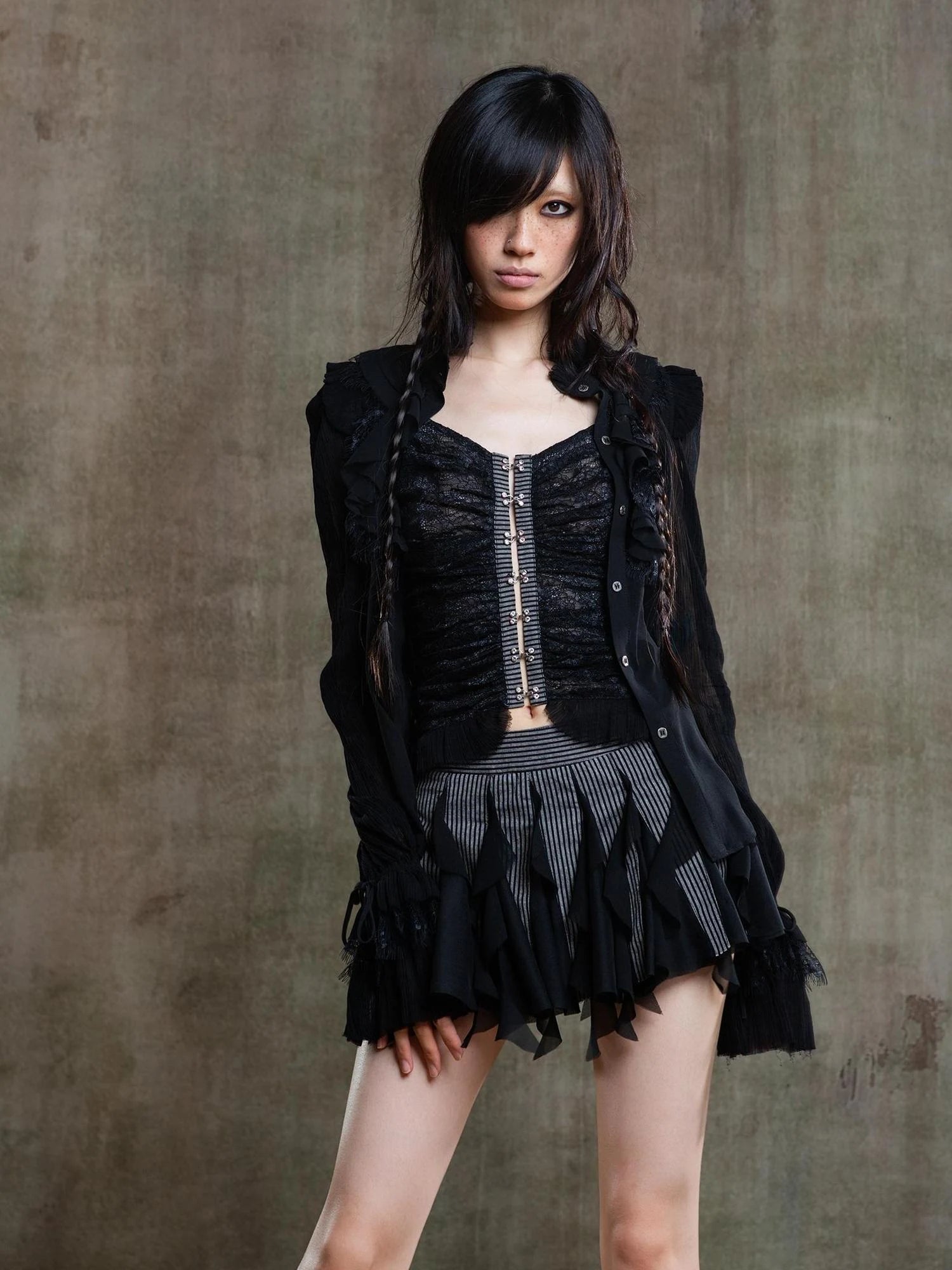 Punk Gothic Pleated Asymmetrical Low Waist Skirt