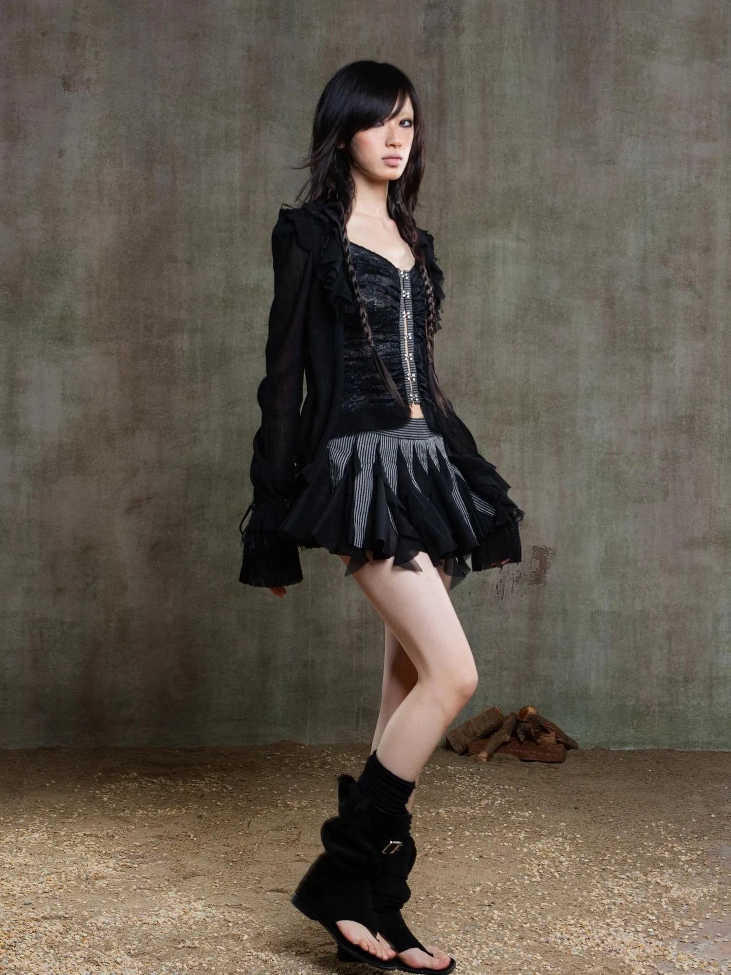 Punk Gothic Pleated Asymmetrical Low Waist Skirt