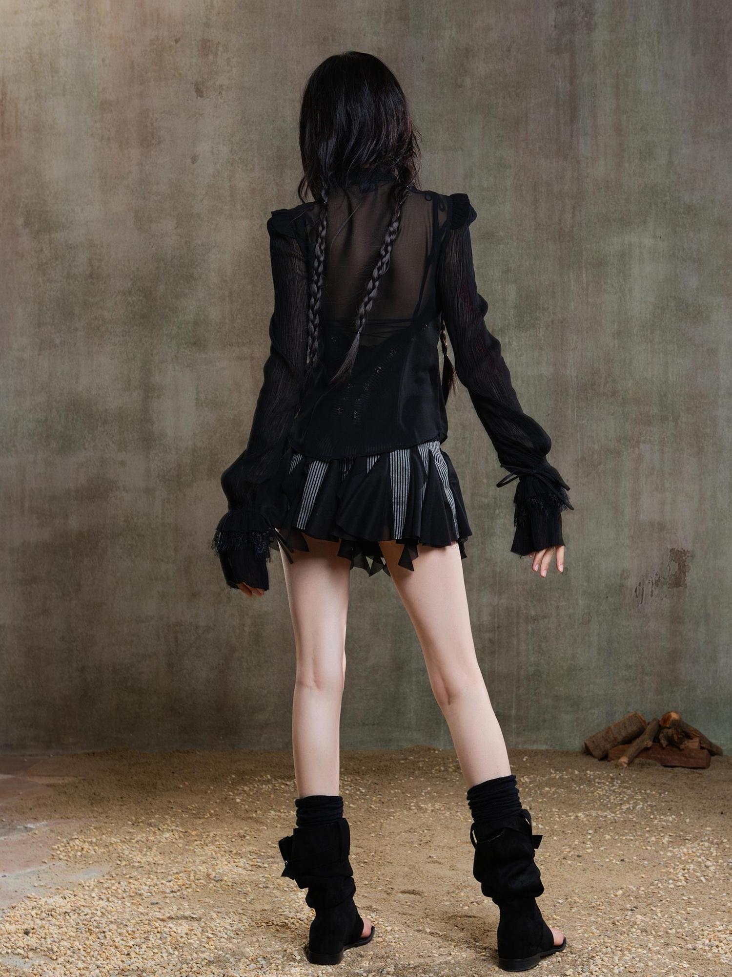 ARIADNAw Punk Gothic Pleated Asymmetrical Low Waist Skirt