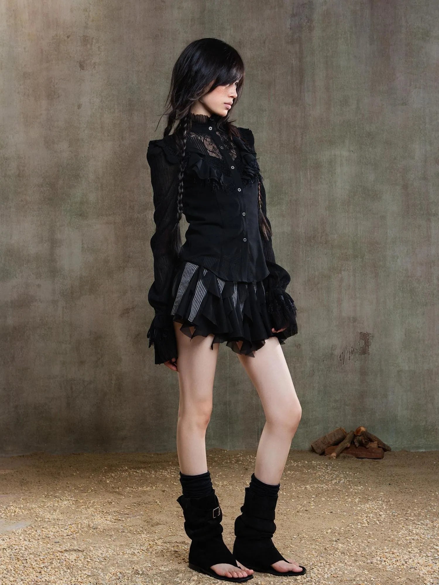 Punk Gothic Pleated Asymmetrical Low Waist Skirt