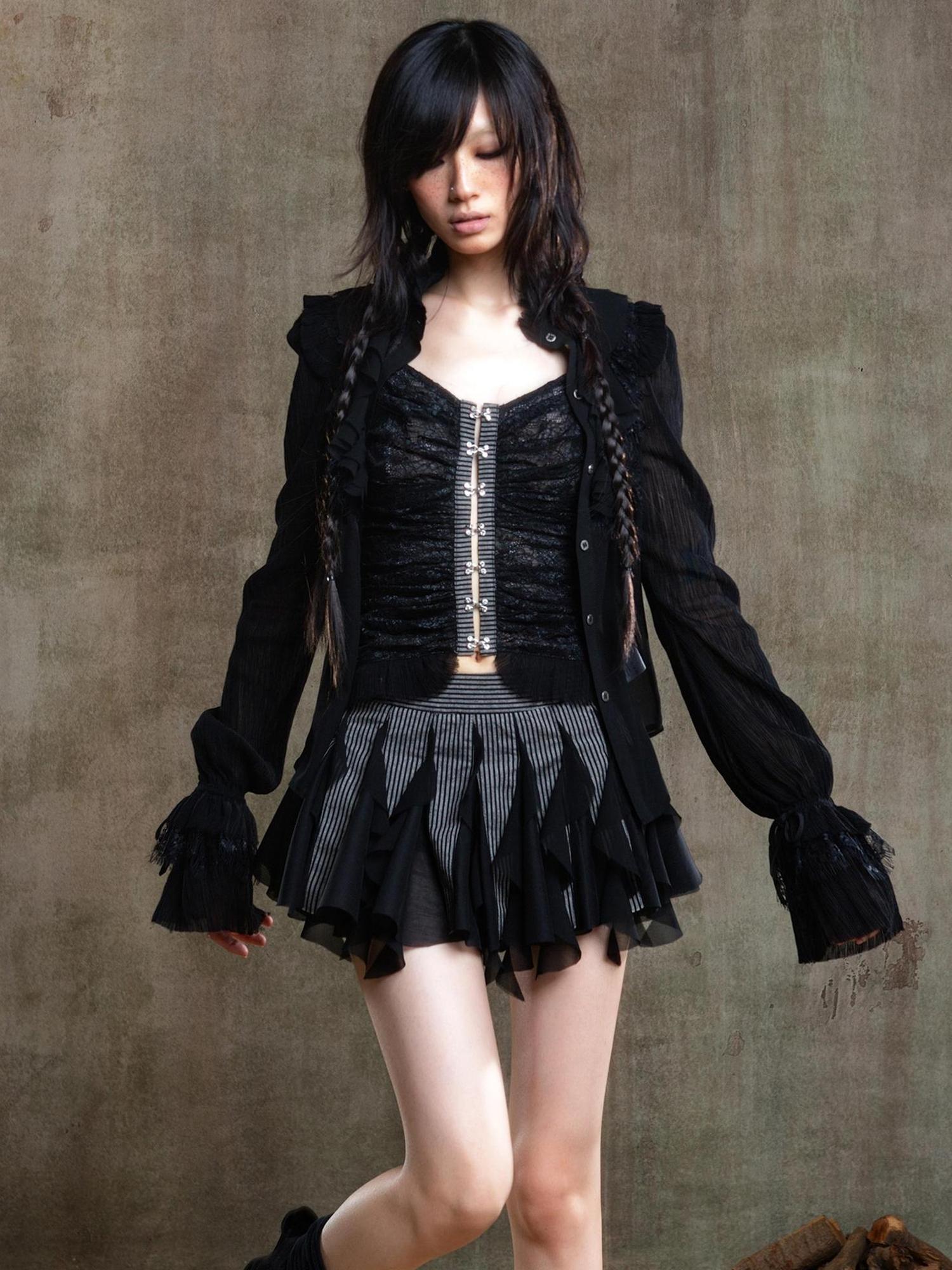ARIADNAw Punk Gothic Pleated Asymmetrical Low Waist Skirt