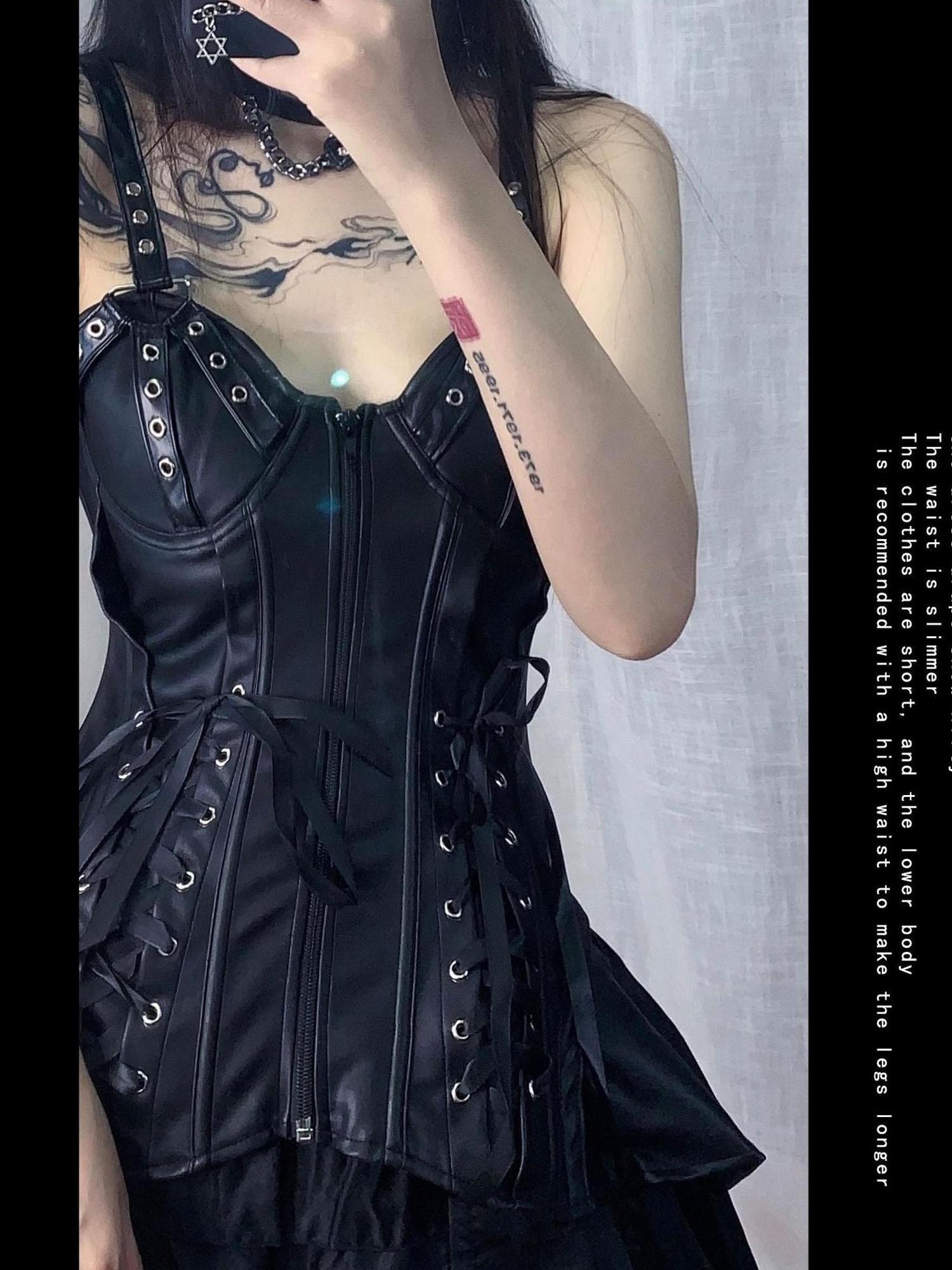 WSW WUSHENWU Punk Gothic Studded Bralette Leather Jacket For Dark Metal Chic Women