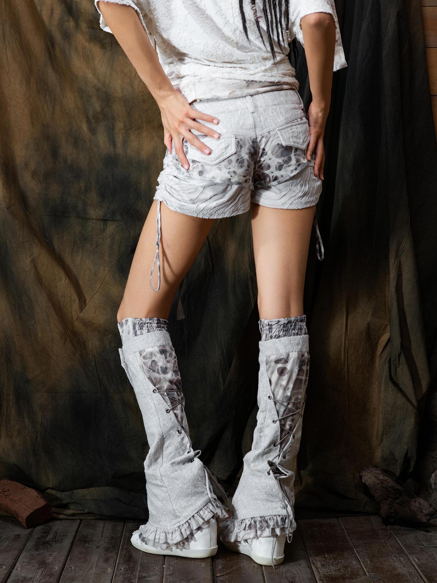 ARIADNAw Punk Grid Contrast Patchwork Shorts Legging Set