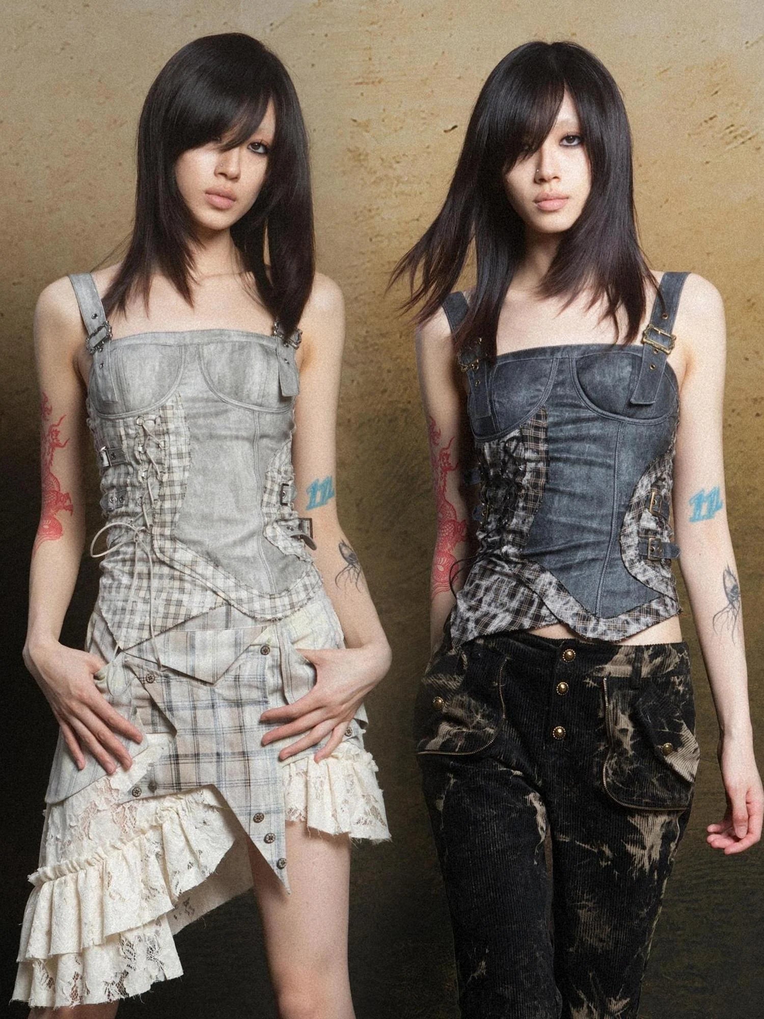 Punk Grid Mesh Corset Bralette Top Streetwear Niche