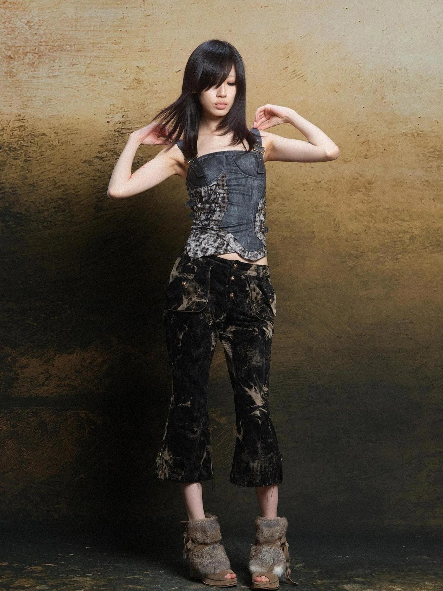 Punk Grid Mesh Corset Bralette Top Streetwear Niche