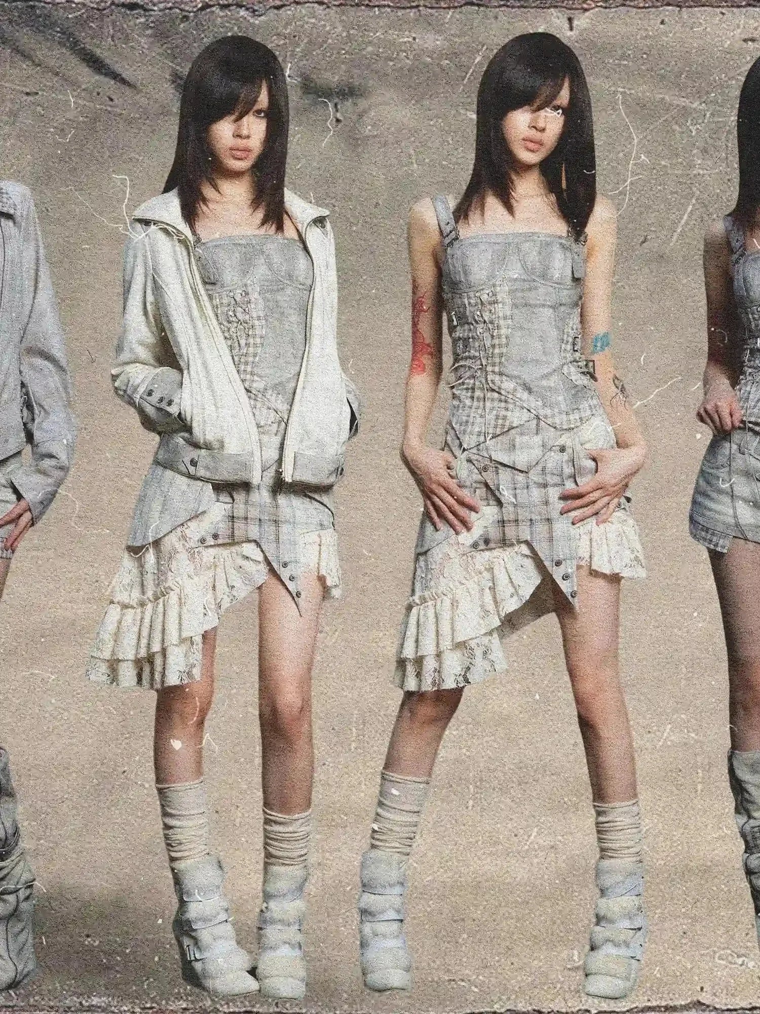 Punk Grid Mesh Corset Bralette Top Streetwear Niche