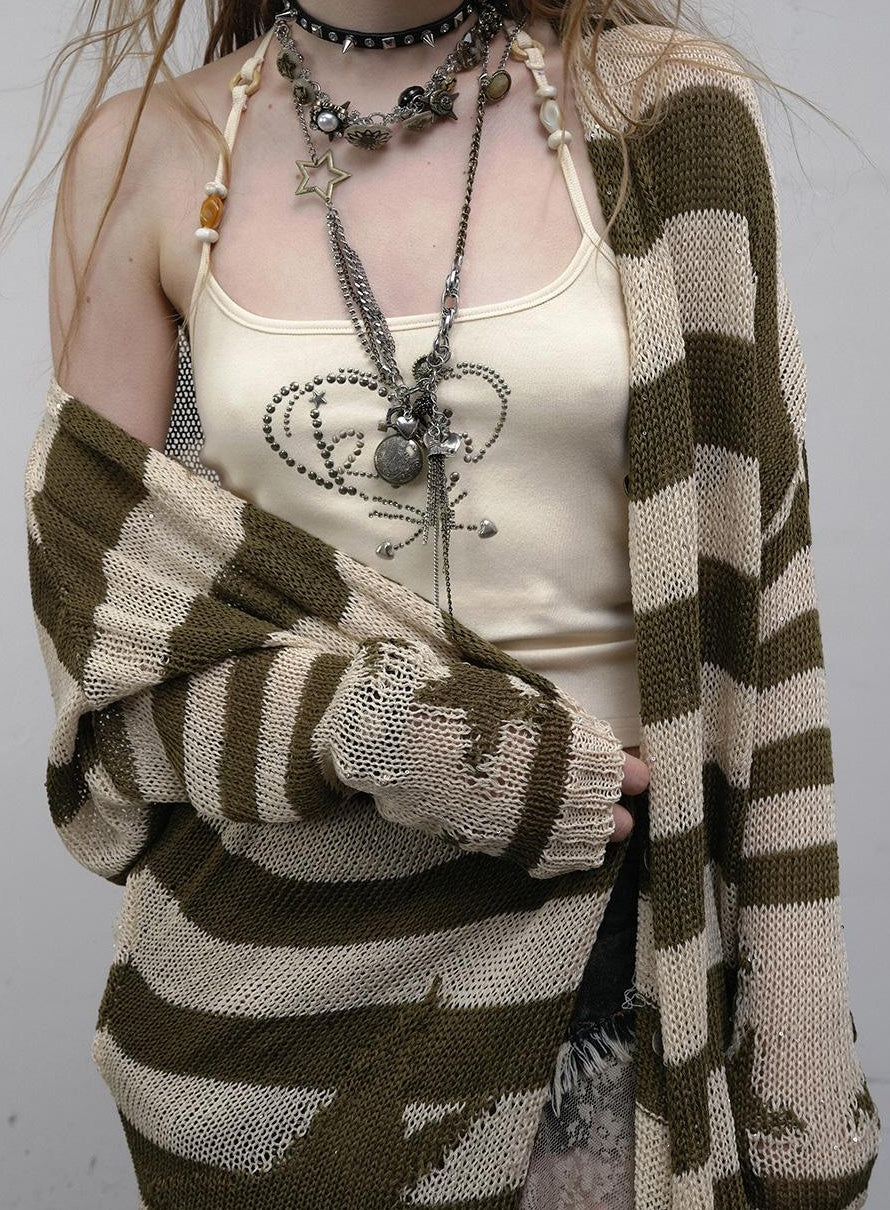 NO ROMANCE禁忌浪漫 Punk Grunge Striped Knit Batwing Sleeve Cover-Up Shirt