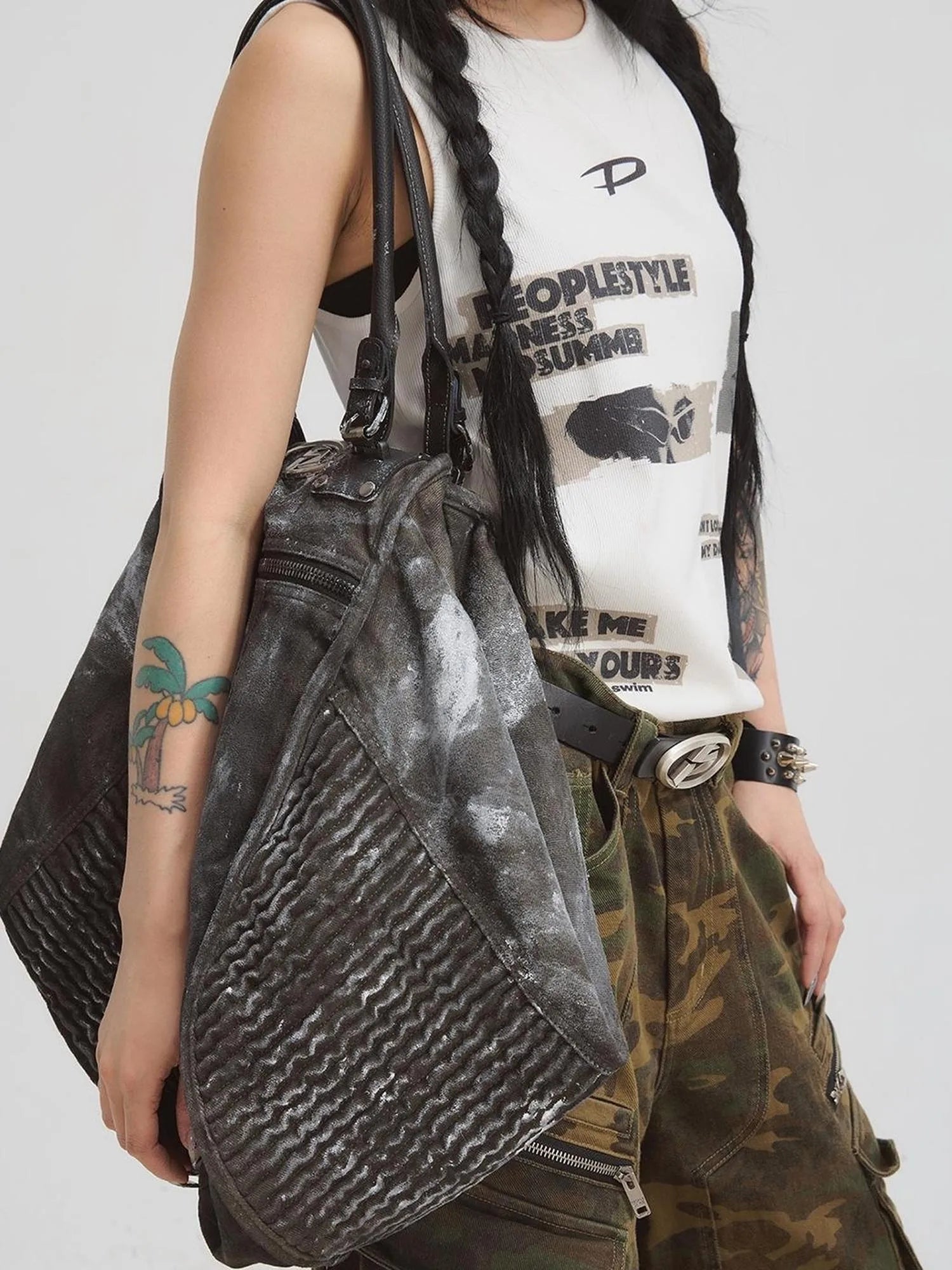 Punk Grunge Wrinkled Underarm Tote Vintage Soft Crossbody Bag