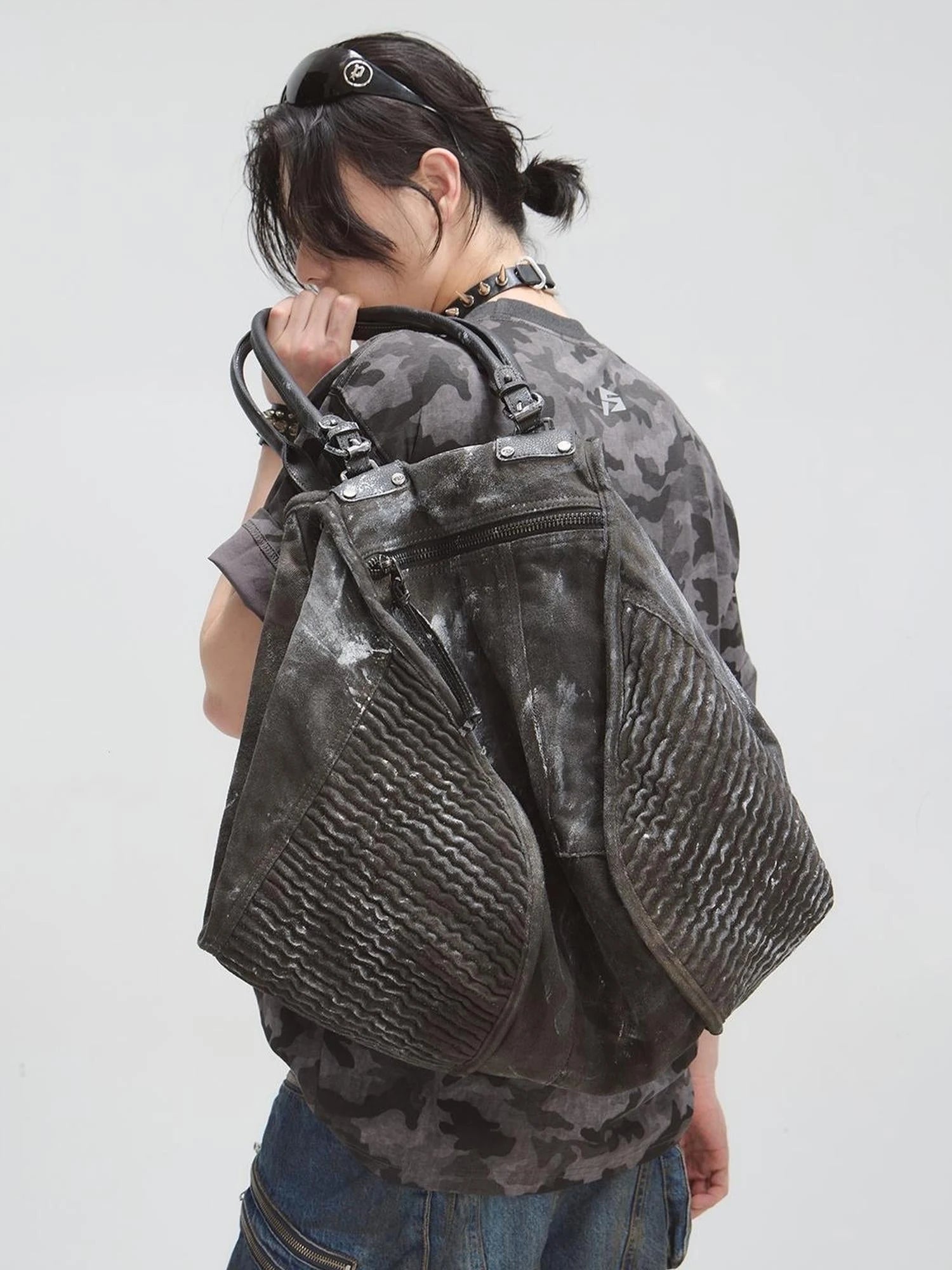 Punk Grunge Wrinkled Underarm Tote Vintage Soft Crossbody Bag