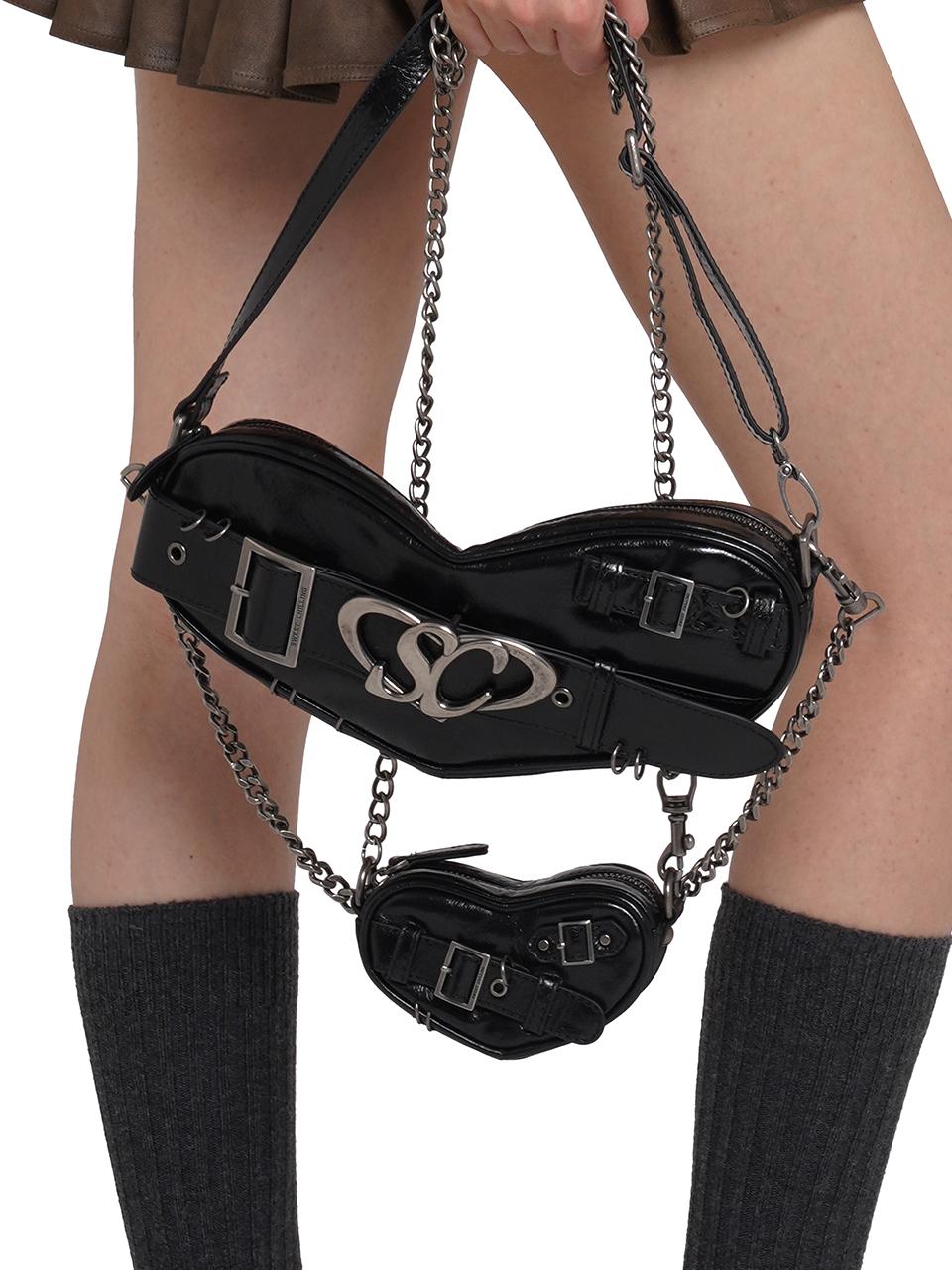 SweetChilling Punk Heart Chain Bag Genuine Leather Crossbody Bag
