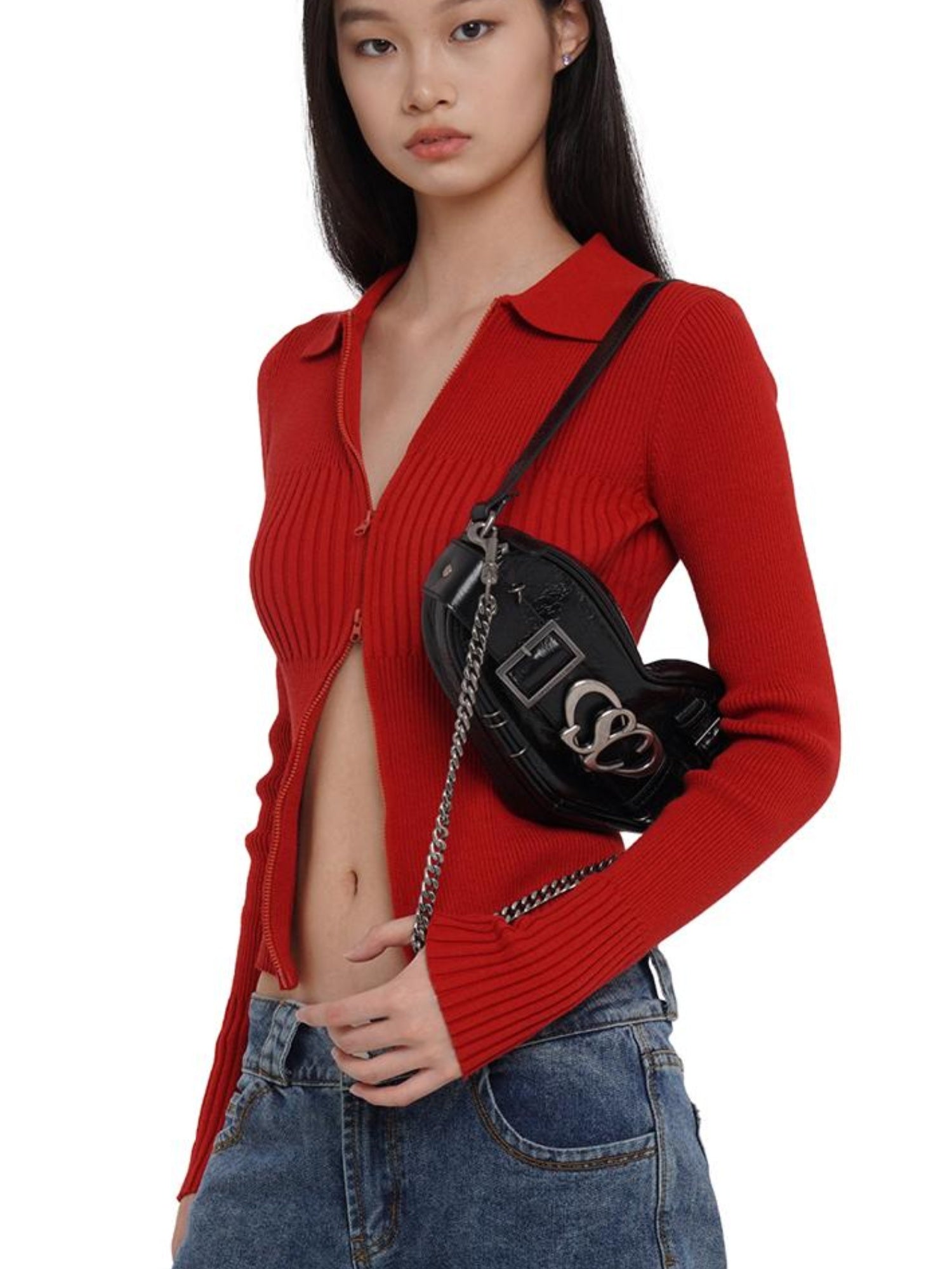 SweetChilling Punk Heart Chain Bag Genuine Leather Crossbody Bag